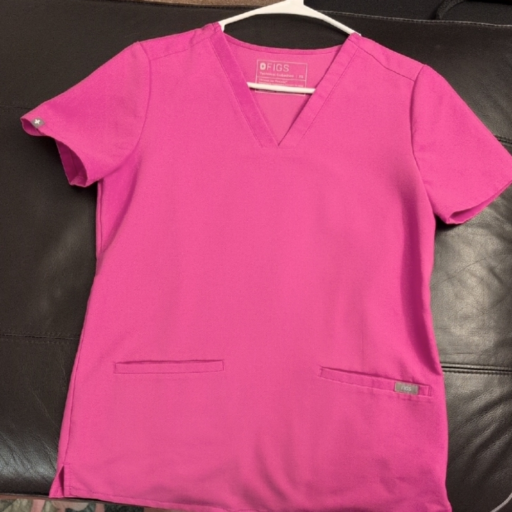 FIGS Women's Barbie Pink Three Pocket Scrub Top